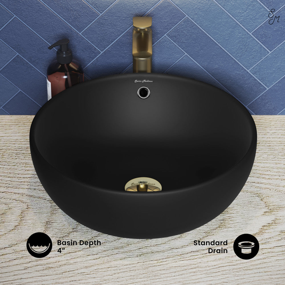 Swiss Madison Sublime 17” Round Vessel Sink in Matte Black