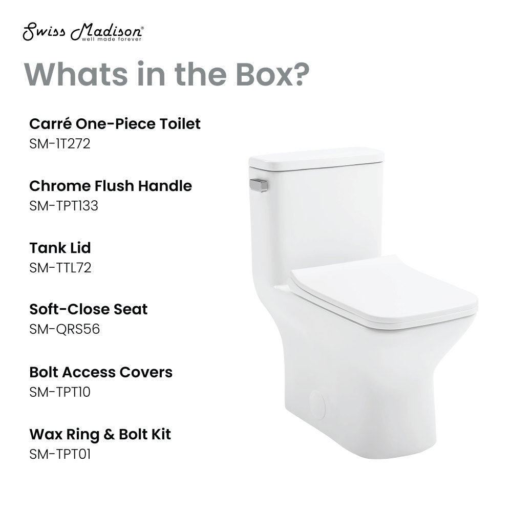 Swiss Madison Carre One Piece Square Toilet Left Side Flush, 10" Rough-In 1.28 gpf