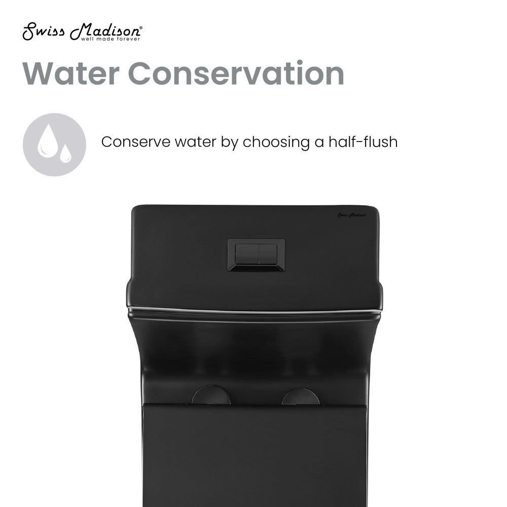 Swiss Madison Concorde One Piece Square Toilet Dual Flush in Matte Black, Black Hardware 1.1/1.6 gpf