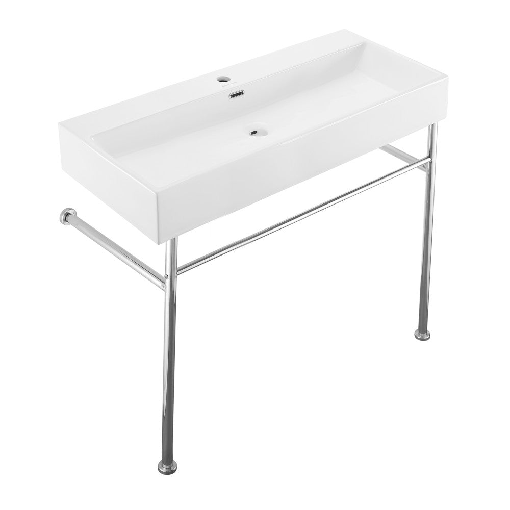 Swiss Madison Claire 40 Ceramic Console Sink White Basin Chrome Legs