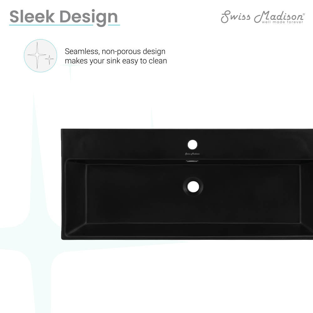 Swiss Madison Claire 40" Rectangle Wall-Mount Bathroom Sink in Matte Black