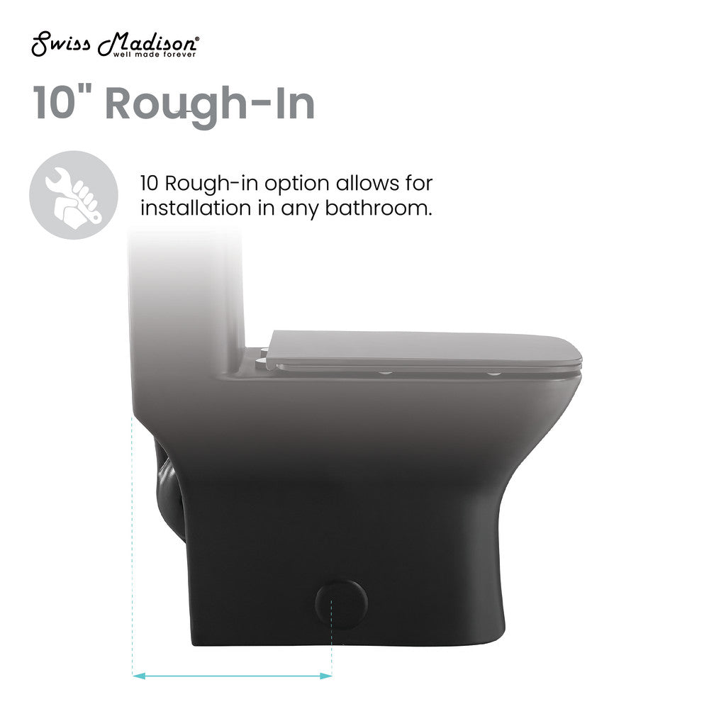 Swiss Madison Carre One Piece Square Toilet Dual Flush 1.1/1.6 gpf with 10" Rough-In, Matte Black