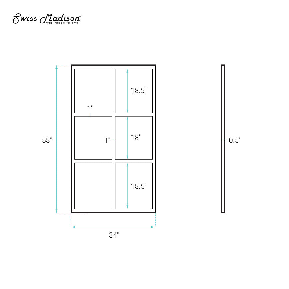 Swiss Madison Virage 34 x 58 Framed Fixed 3/8 in. (10mm) Clear Tempered Glass Tub Door with Black Matte Frame