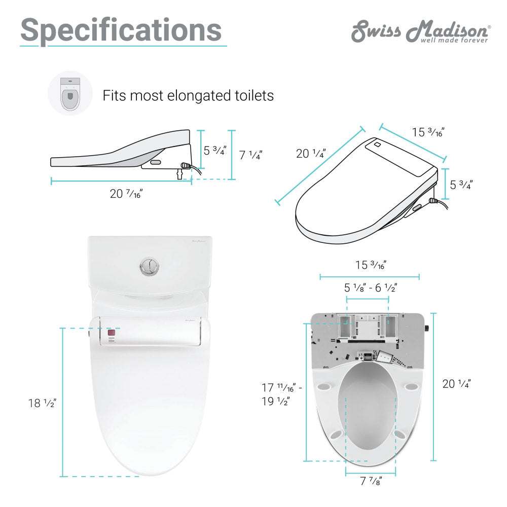 Swiss Madison Virage One-Piece Toilet with Vivante Smart Seat 1.1/1.6 gpf