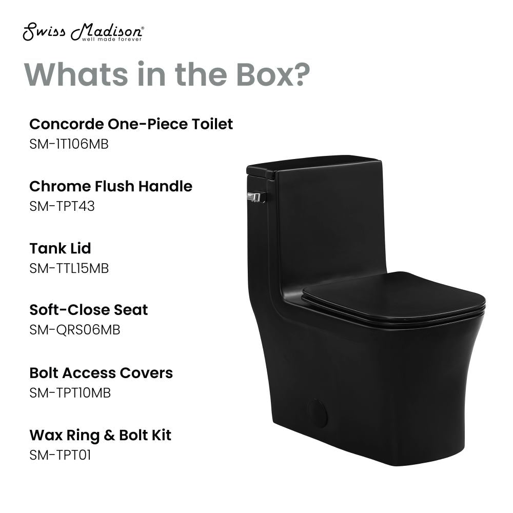 Swiss Madison Concorde One-Piece 12" Rough-in 1.28 GPF Left-Hand Flush Square Toilet in Matte Black