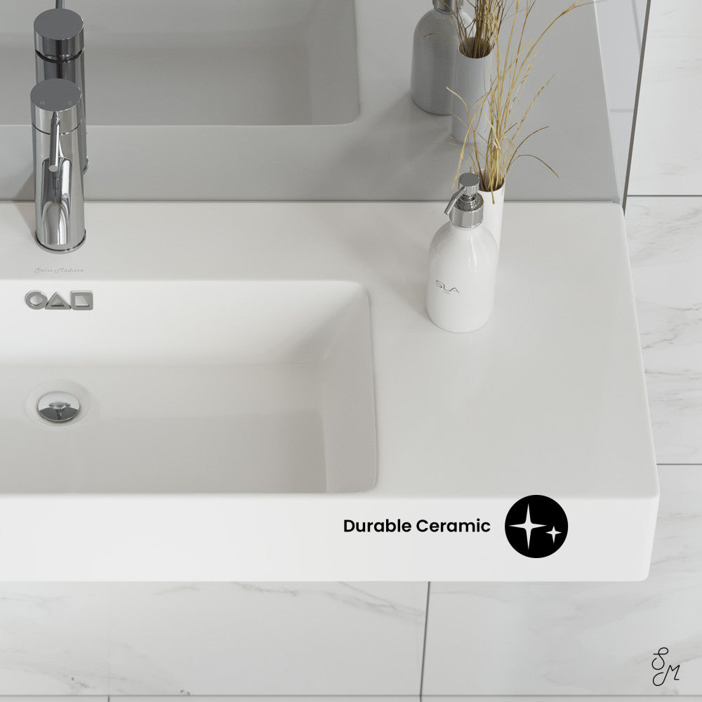 Swiss Madison St. Tropez 36" Rectangle Wall-Mounted Sink with Left Side Faucet Mount