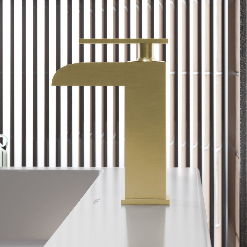 Swiss Madison Concorde Single Hole, Single-Handle, Waterfall Bathroom Faucet in Brushed Gold