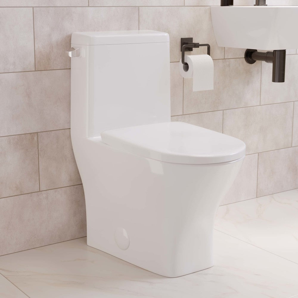 Swiss Madison Sublime II One-Piece 12" Rough-in 1.28 GPF Left Flush Round Compact Toilet in Glossy White