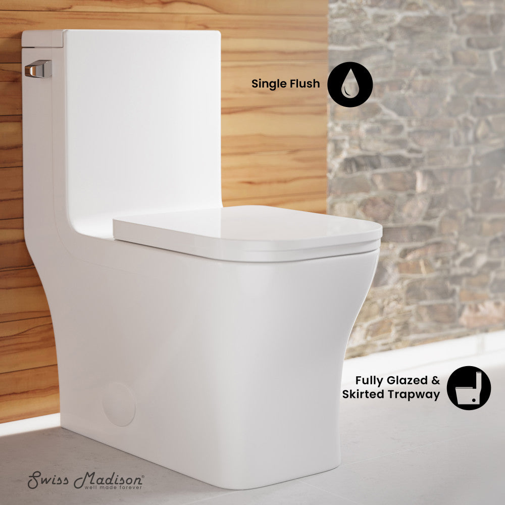 Swiss Madison Concorde One-Piece 12" Rough-in 1.28 GPF Left-Hand Flush Square Toilet in Glossy White