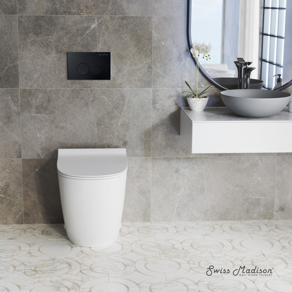 Swiss Madison St. Tropez Back-to-Wall Toilet Bundle 0.8/1.6 GPF Dual Flush in Glossy White with Black Flush Plate