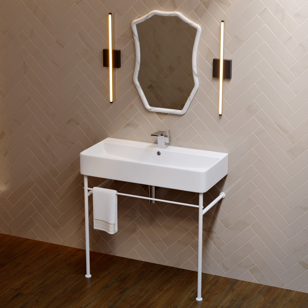 Swiss Madison Carre 36 Ceramic Console Sink White Basin Matte White Legs