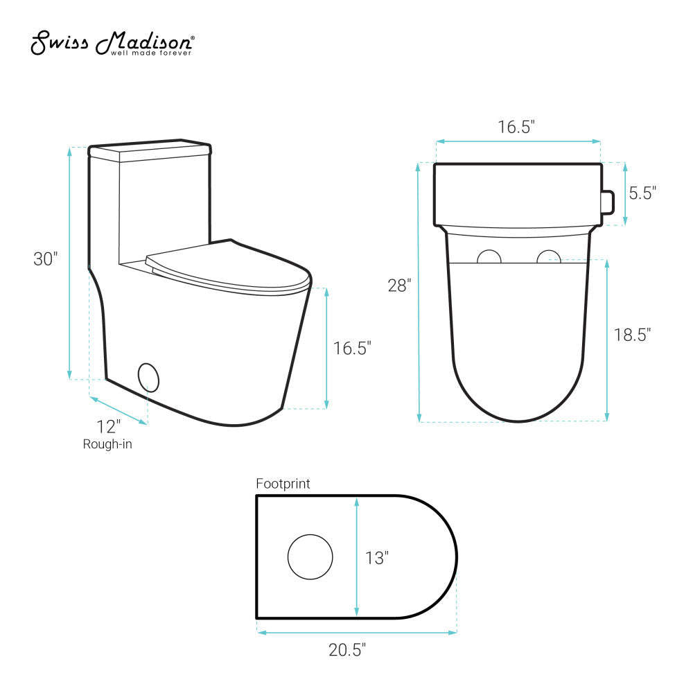 Swiss Madison Dreux One-Piece 12" Rough-in 1.28 GPF Right Flush Elongated Toilet in Glossy White