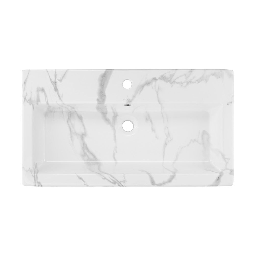Swiss Madison Voltaire Wide Rectangle Vessel Sink in White Marble