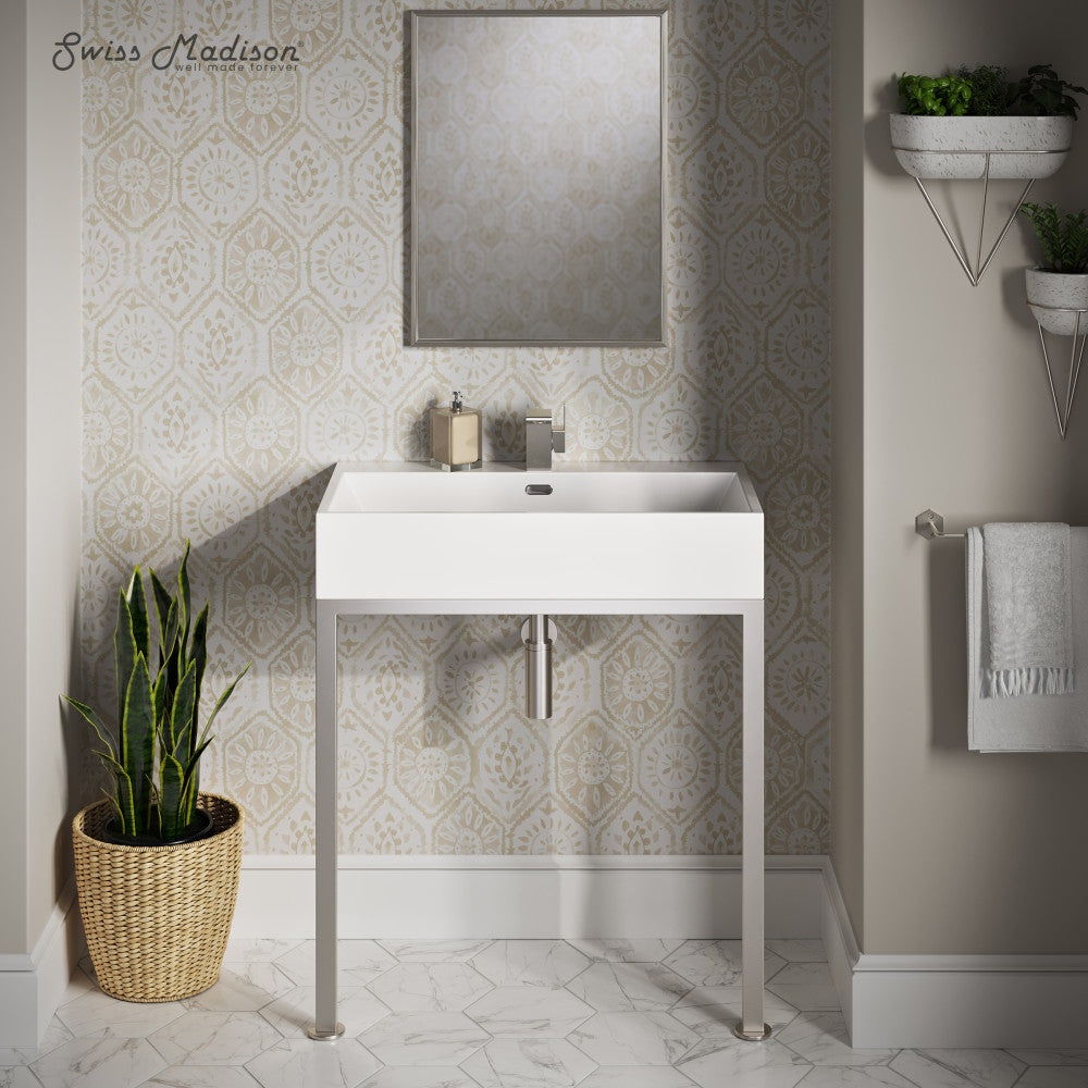 Swiss Madison Concorde 30" Rectangle Console Sink with Matte Silver Legs
