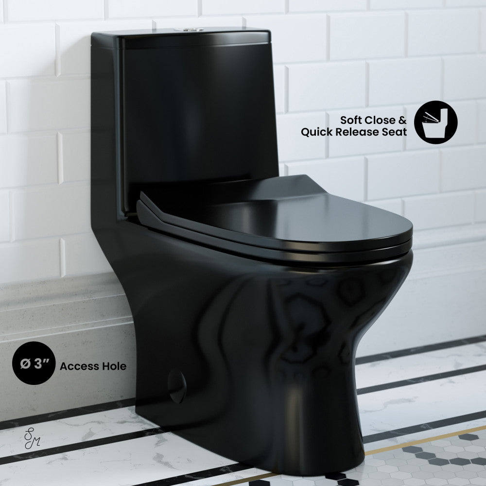 Swiss Madison Ivy One Piece Toilet Dual Vortex Flush in Glossy Black 1.1/1.6 gpf