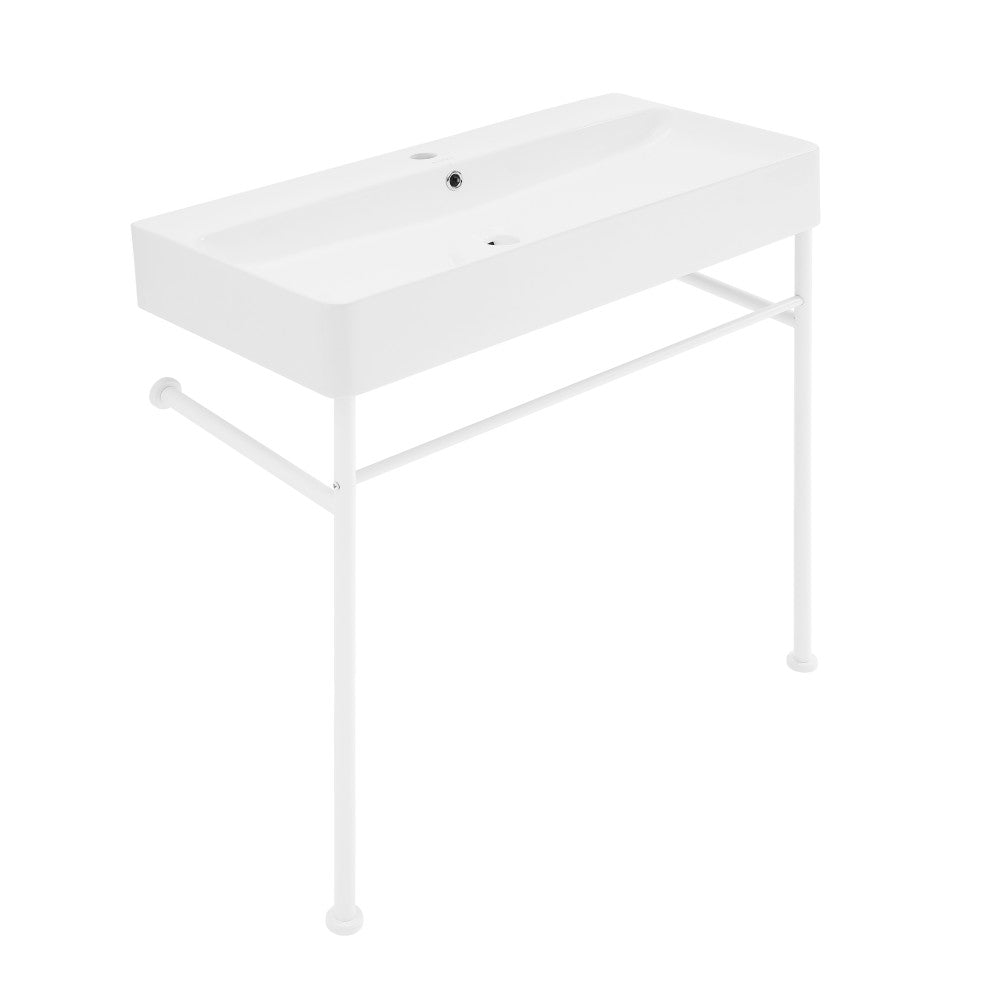 Swiss Madison Carre 36 Ceramic Console Sink White Basin Matte White Legs