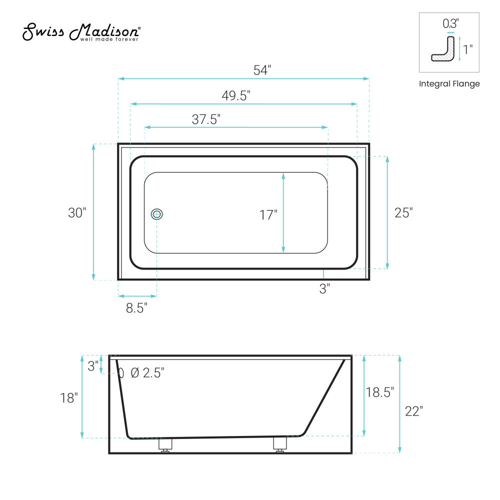 Swiss Madison Voltaire 54 x 30 Skirted Left Drain Soaking Apron Bathtub in Glossy Black