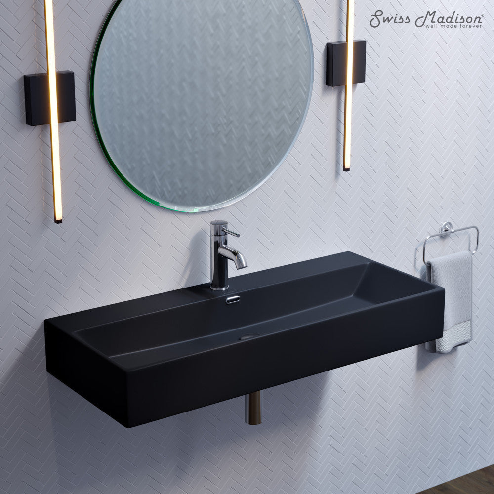 Swiss Madison Claire 40" Rectangle Wall-Mount Bathroom Sink in Matte Black