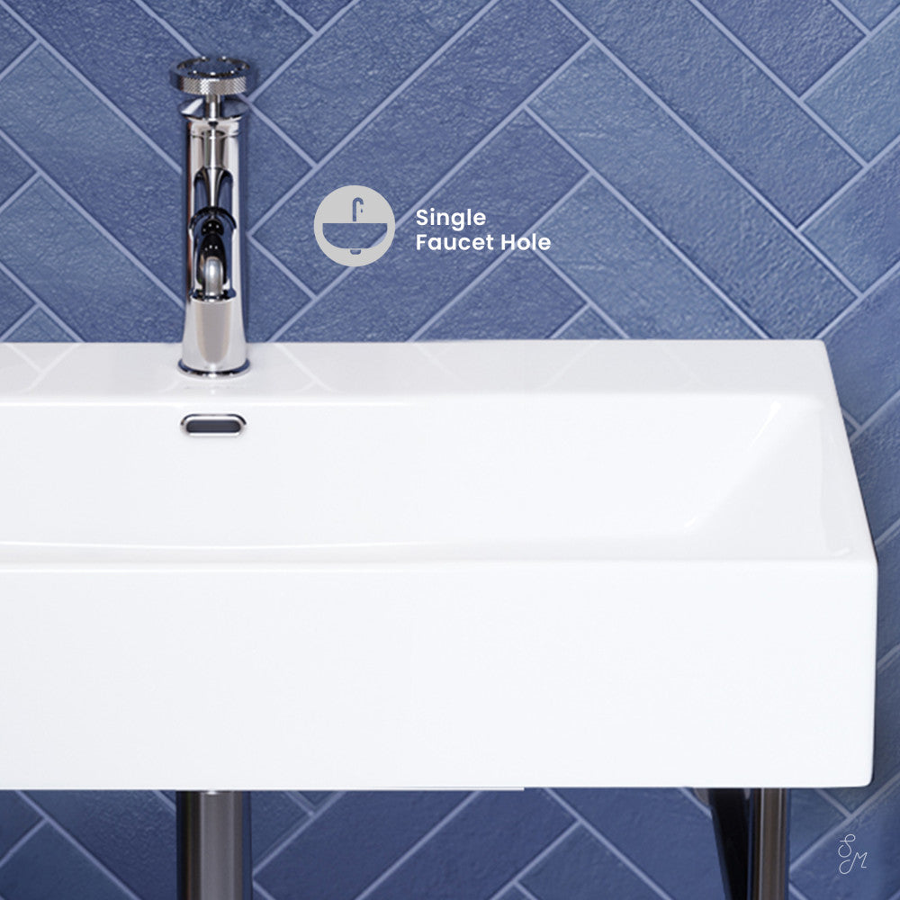 Swiss Madison Claire 30 Ceramic Console Sink White Basin Chrome Legs