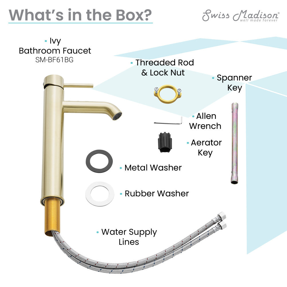 Swiss Madison Ivy Single Hole, Single-Handle, High Arc Bathroom Faucet in Brushed Gold