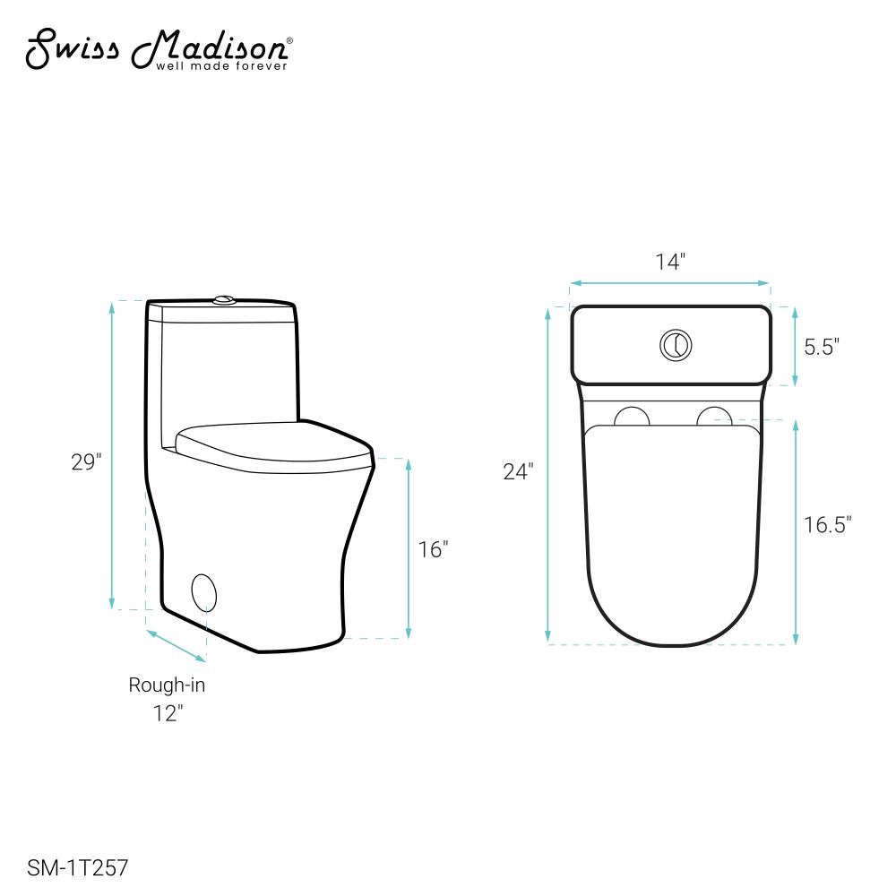 Swiss Madison Sublime II One-Piece 12" Rough-in 1.1/1.6 GPF Dual Top Flush Round Compact Toilet in Glossy White