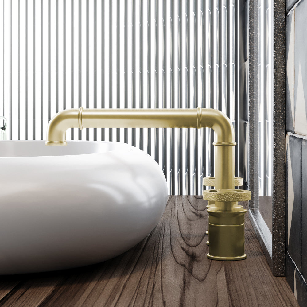 Swiss Madison Avallon 8 in. Widespread, 2-Handle Wheel, Bathroom Faucet in Brushed Gold