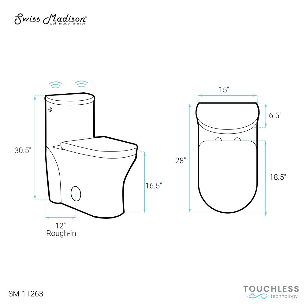 Swiss Madison Monaco One-Piece Elongated Toilet Dual-Flush 1.1/1.6 gpf, Touchless