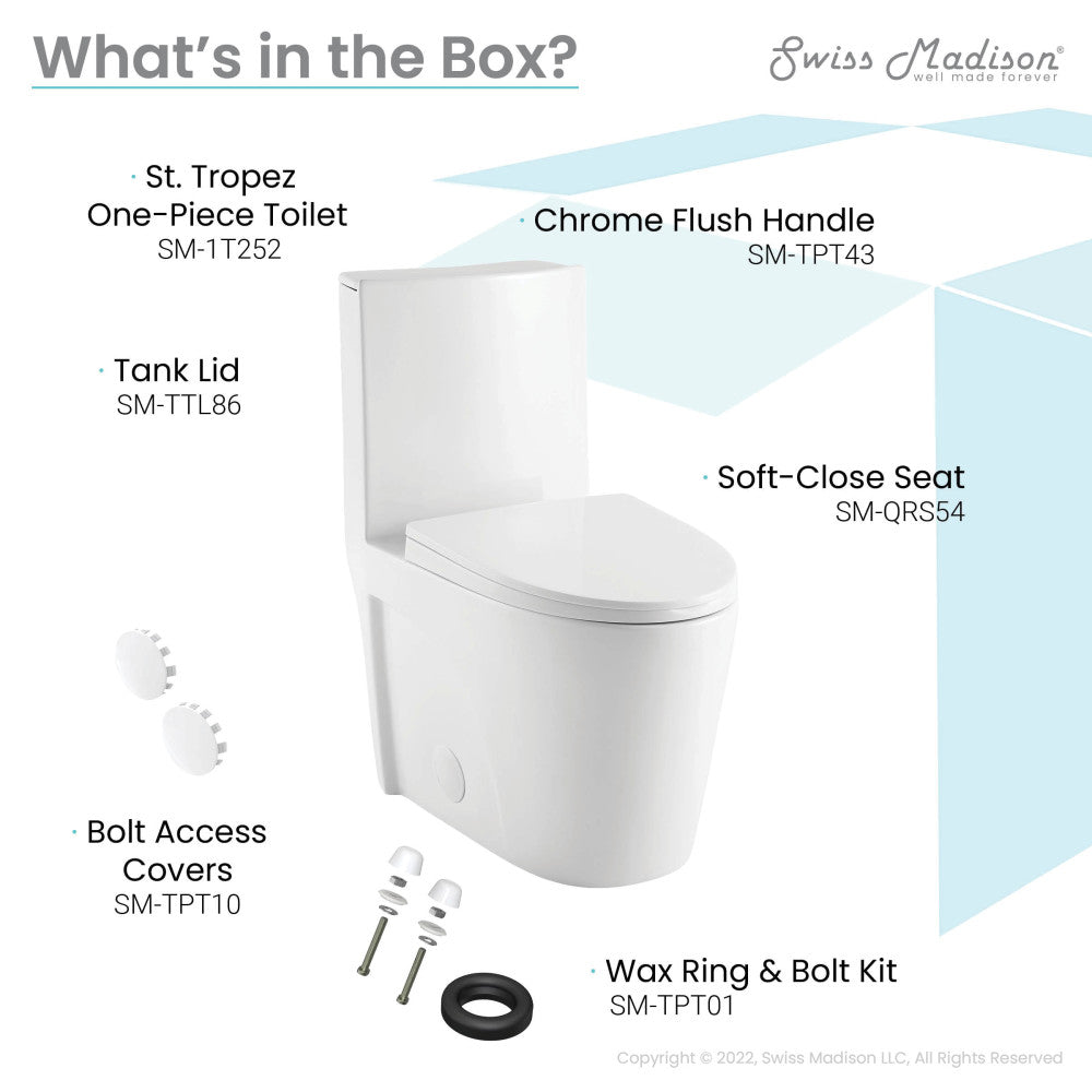 Swiss Madison St. Tropez One Piece Elongated Toilet Right Side Flush 1.28 gpf