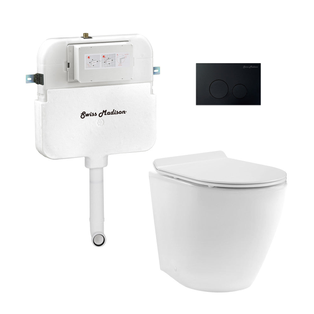Swiss Madison St. Tropez Back-to-Wall Toilet Bundle 0.8/1.6 GPF Dual Flush in Glossy White with Black Flush Plate