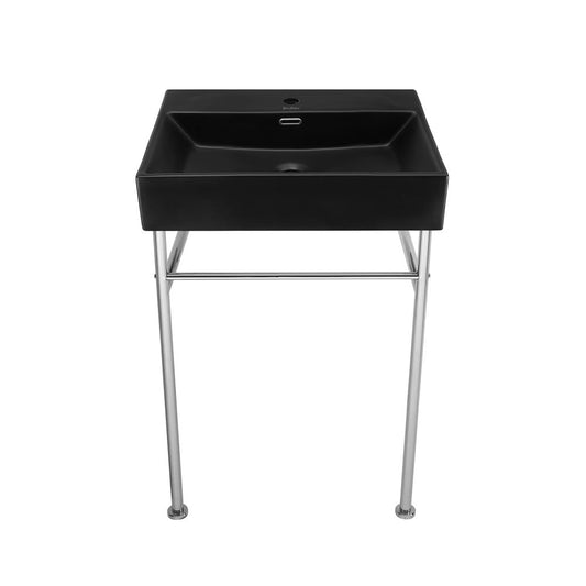 Swiss Madison Claire 24 Ceramic Console Sink Matte Black Basin Chrome Legs