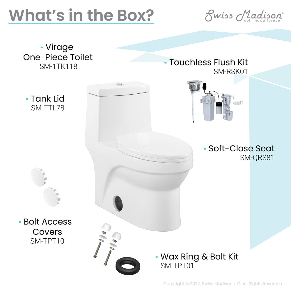 Swiss Madison Virage One Piece Elongated Toilet with Touchless Retrofit Dual Flush 1.1/1.6 gpf
