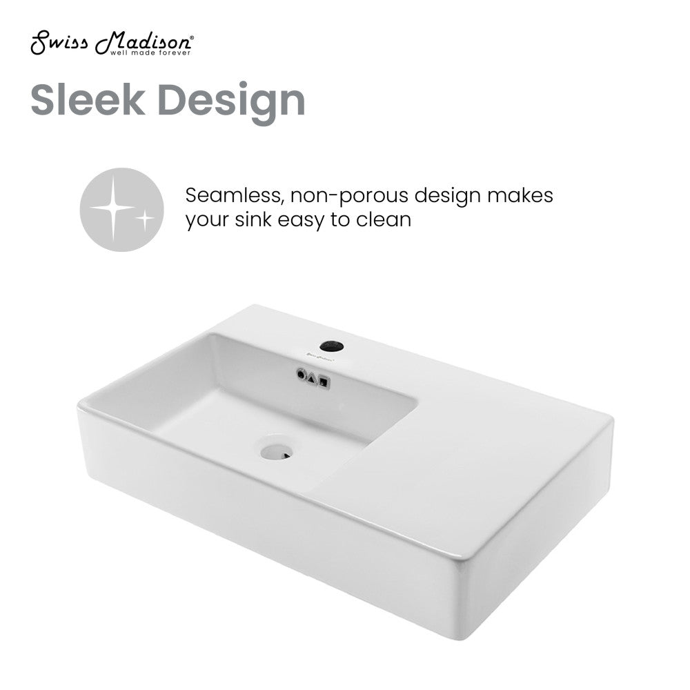 Swiss Madison St. Tropez 30" Rectangle Wall-Mounted Sink with Left Side Faucet Mount