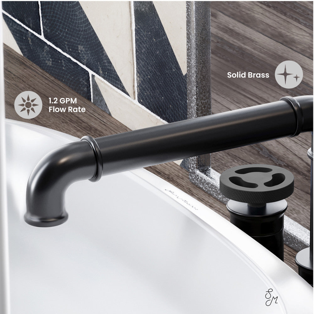 Swiss Madison Avallon 8 in. Widespread, 2-Handle Wheel, Bathroom Faucet in Matte Black