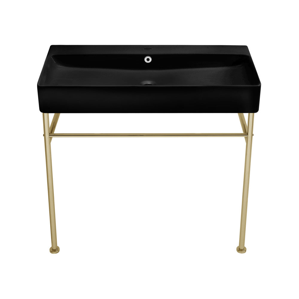 Swiss Madison Carre 36 Ceramic Console Sink Matte Black Basin Gold Legs
