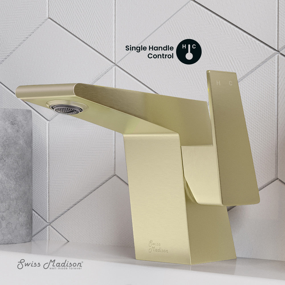 Swiss Madison Carre Single Hole, Single-Handle, Bathroom Faucet in Brushed Gold