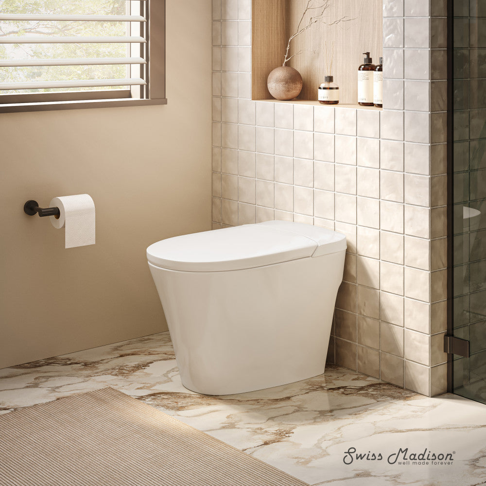 Swiss Madison Hugo H Power Flush Tankless Toilet 12" Rough-in 1.1 GPF Non-Electric ADA Toilet with Integrated Tank in Glossy White