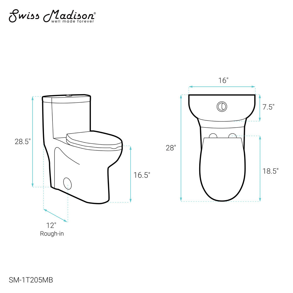Swiss Madison Sublime One-Piece Elongated Toilet Dual-Flush in Matte Black 1.1/1.6 gpf