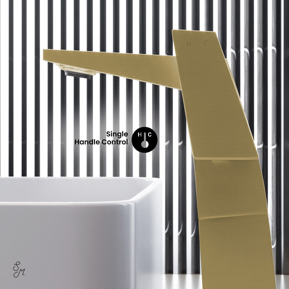 Swiss Madison Carre Single Hole, Single-Handle, High Arc Bathroom Faucet in Brushed Gold