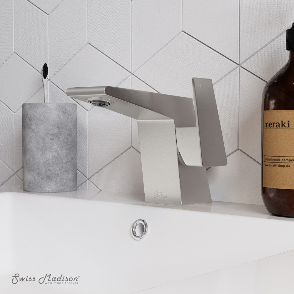 Swiss Madison Carre Single Hole, Single-Handle, Bathroom Faucet in Brushed Nickel