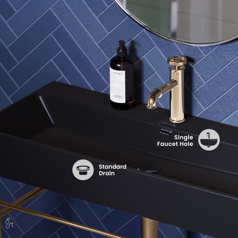 Swiss Madison Claire 40 Ceramic Console Sink Matte Black Basin Gold Legs