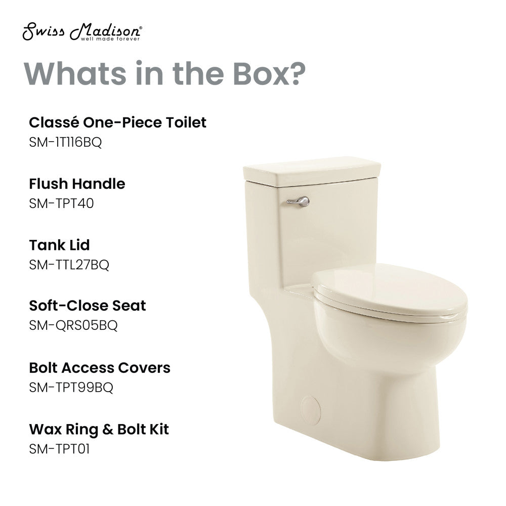 Swiss Madison Classe One Piece Toilet with Front Flush Handle 1.28 gpf in Bisque