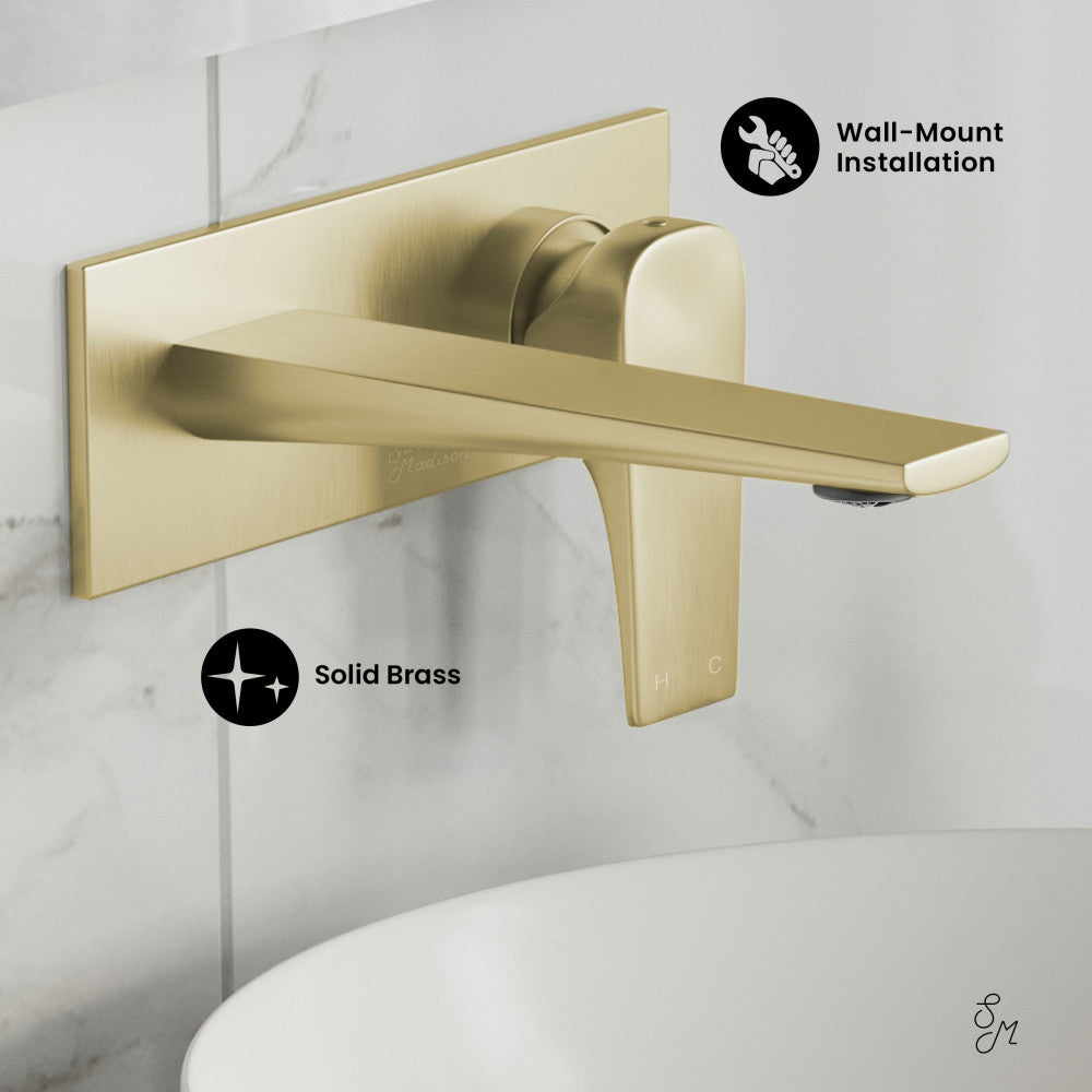Swiss Madison Monaco Single-Handle, Wall-Mount, Bathroom Faucet in Brushed Gold