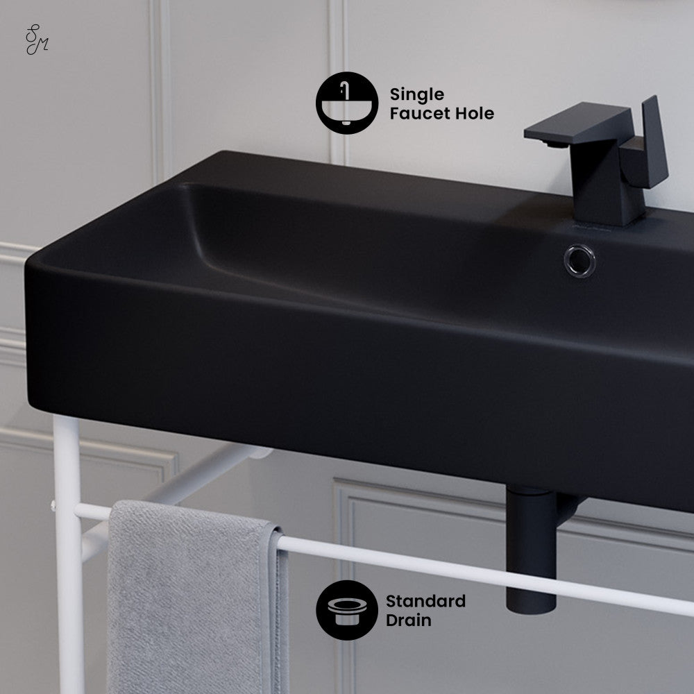Swiss Madison Carre 36 Ceramic Console Sink Matte Black Basin Matte White Legs