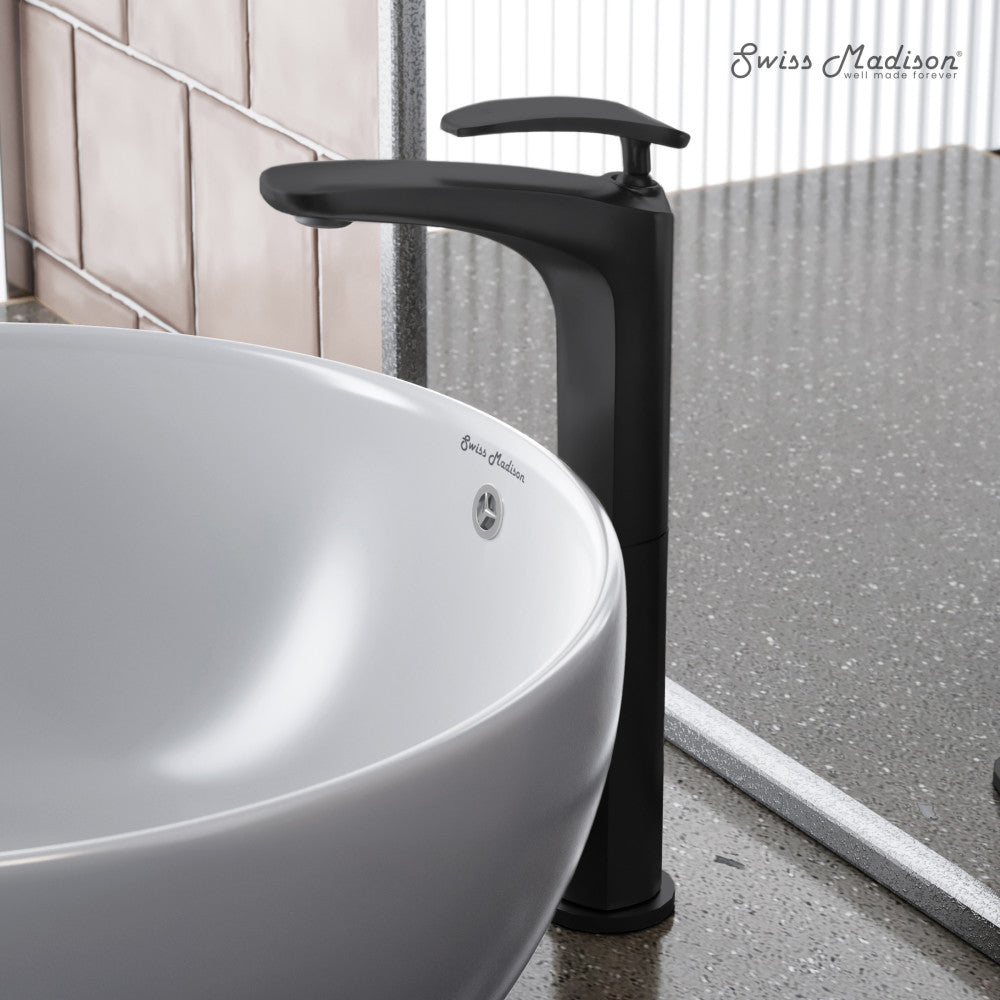 Swiss Madison Sublime Single Hole, Single-Handle, High Arc Bathroom Faucet in Matte Black