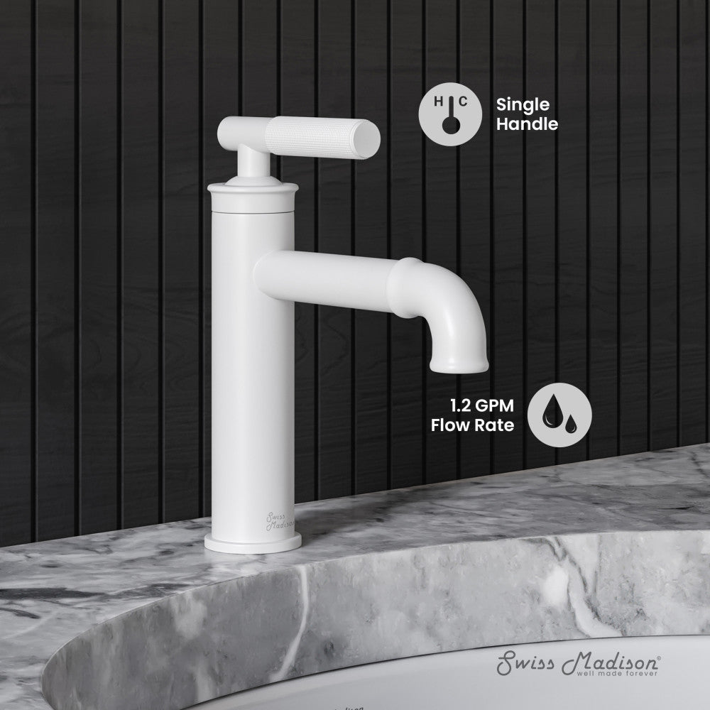 Swiss Madison Avallon Single Hole, Single-Handle Sleek, Bathroom Faucet in Matte White