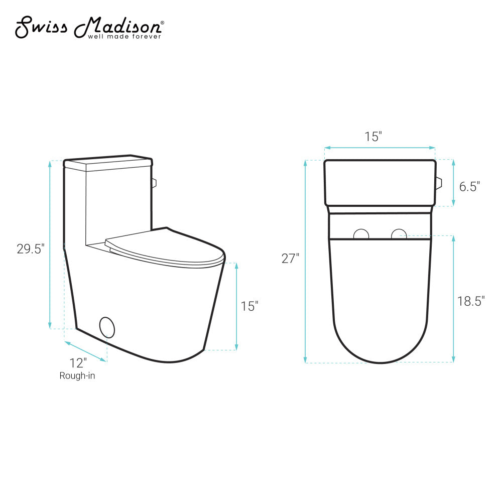 Swiss Madison Liberte One-Piece 12" Rough-in 1.28 GPF Right-Hand Flush Elongated ADA Toilet in Glossy White