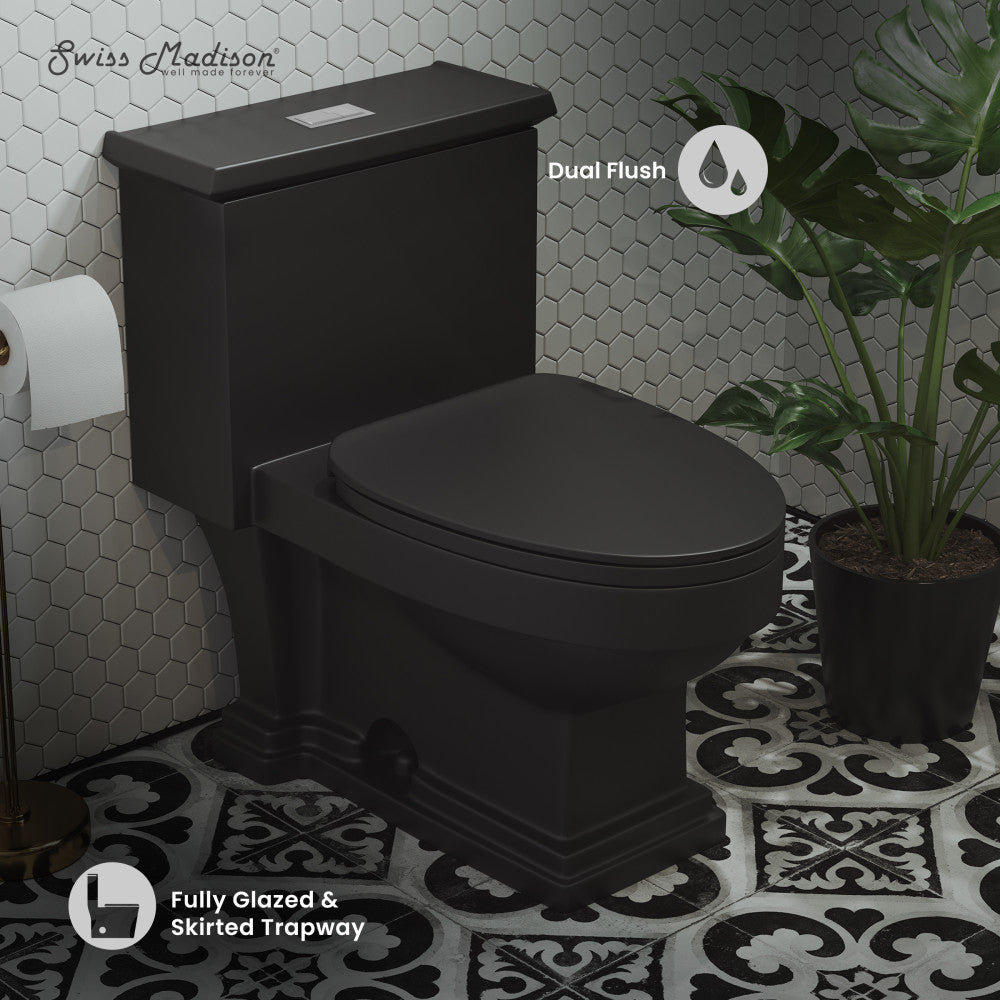 Swiss Madison Voltaire One-Piece Elongated Toilet Dual-Flush 1.1/1.6 gpf in Matte Black