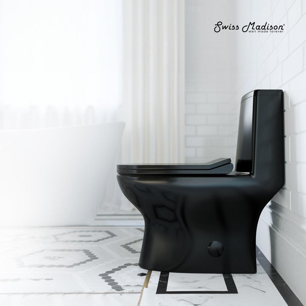 Swiss Madison Ivy One Piece Toilet Dual Vortex Flush in Glossy Black 1.1/1.6 gpf