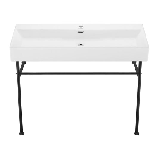 Swiss Madison Claire 40 Ceramic Console Sink White Basin Black Legs