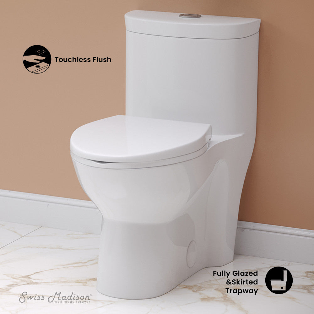 Swiss Madison Sublime One Piece Elongated Toilet with Touchless Retrofit Dual Flush 1.1/1.6 gpf